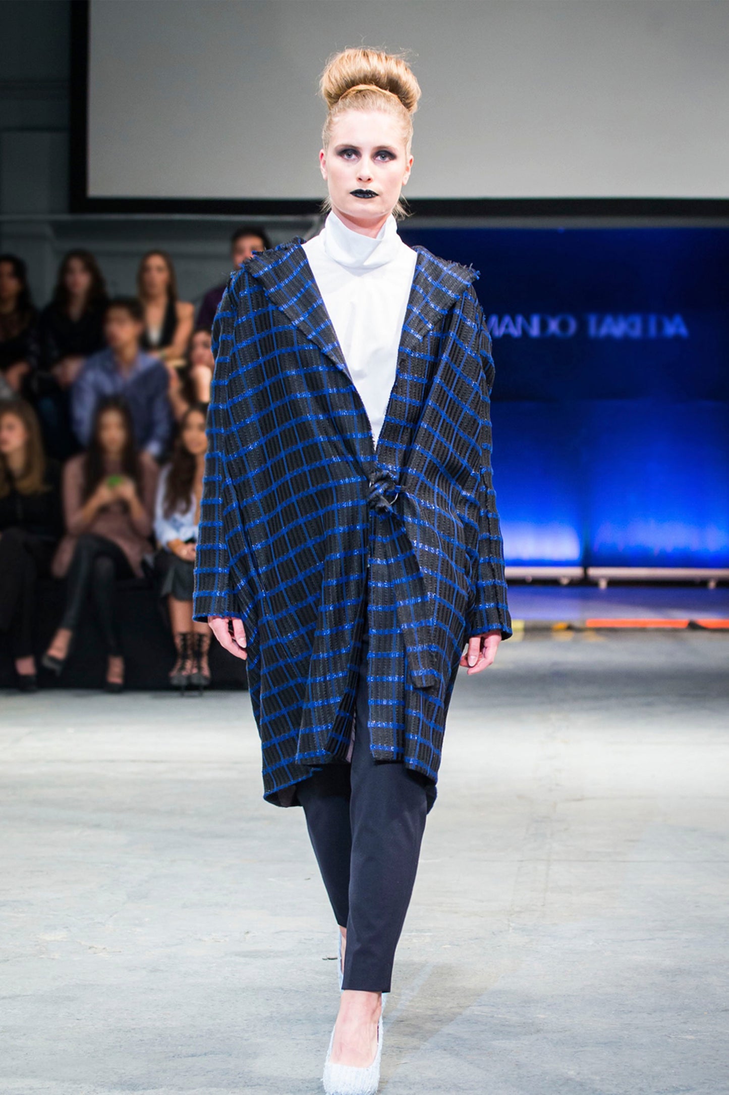 Metallic check ringed coat