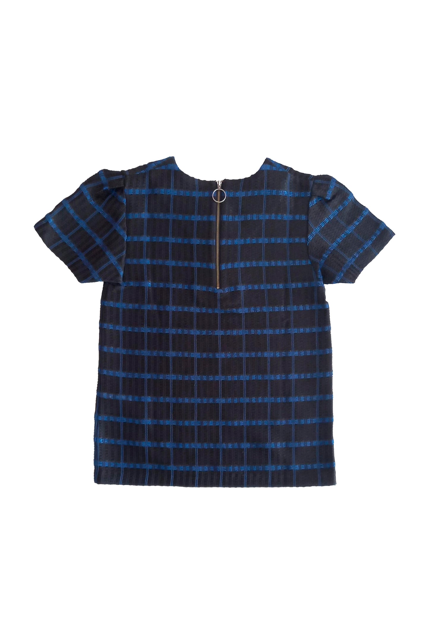 Metallic check jacquard short sleeve top