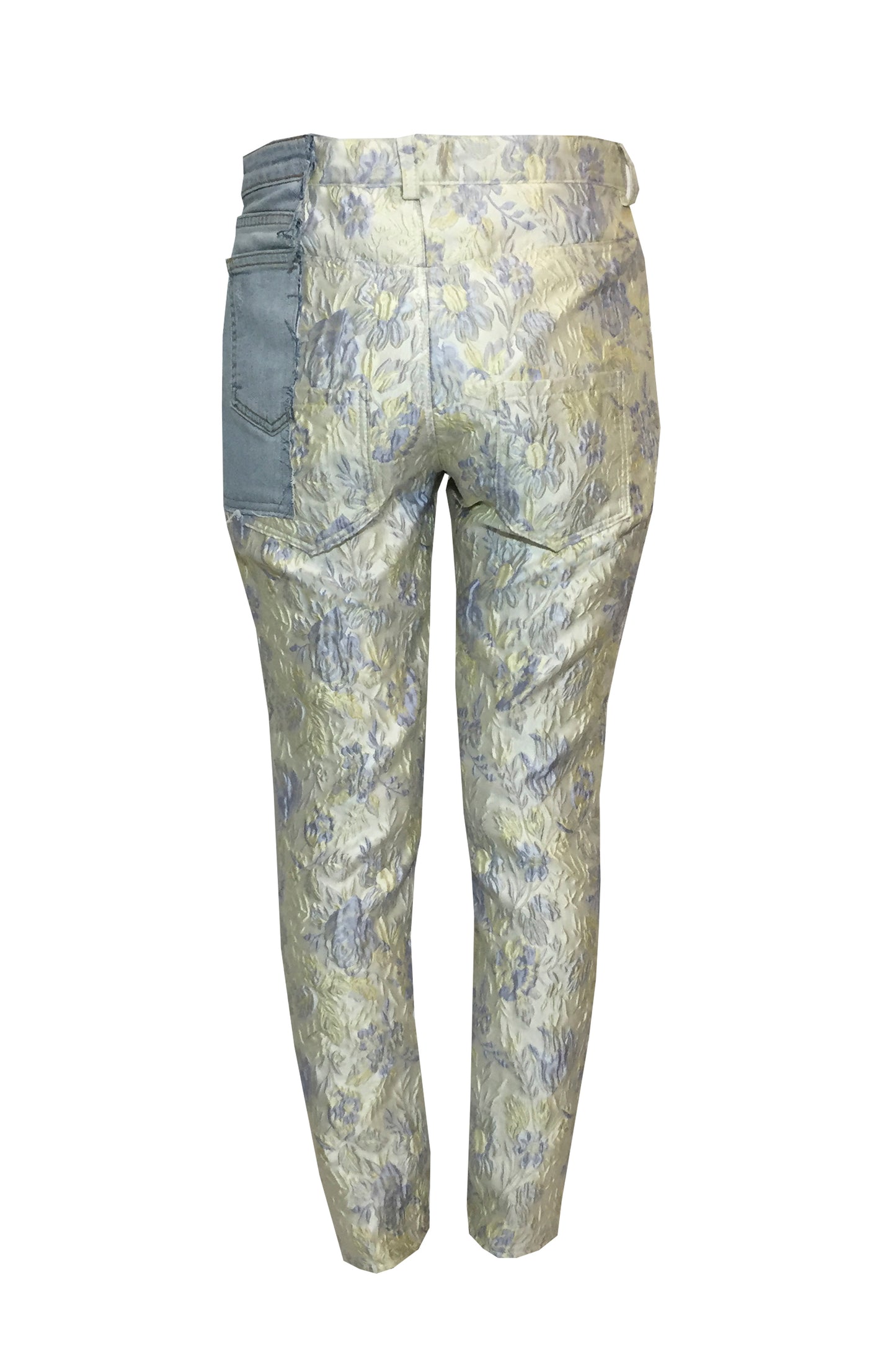 Jacquard pants with patched vintage jeans
