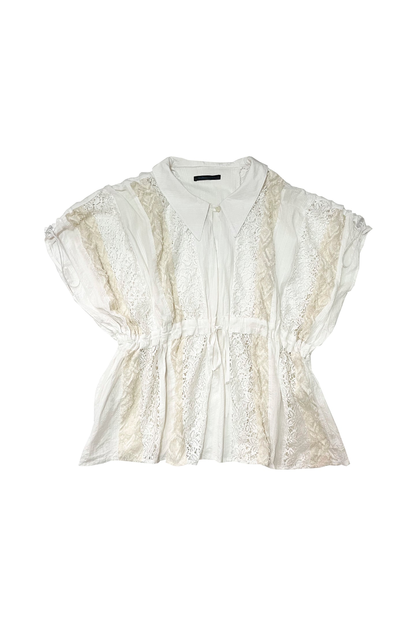 Jacquard and Lace mixed blouse