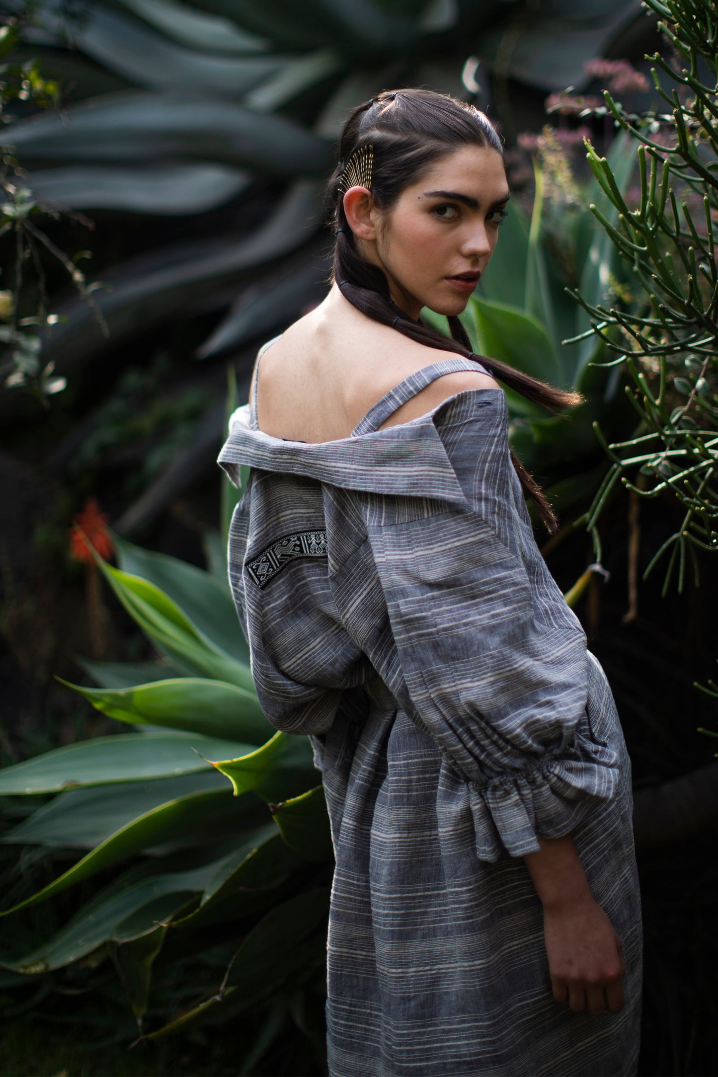'L001' Linen shirt dress with Purepecha artisan woven tape