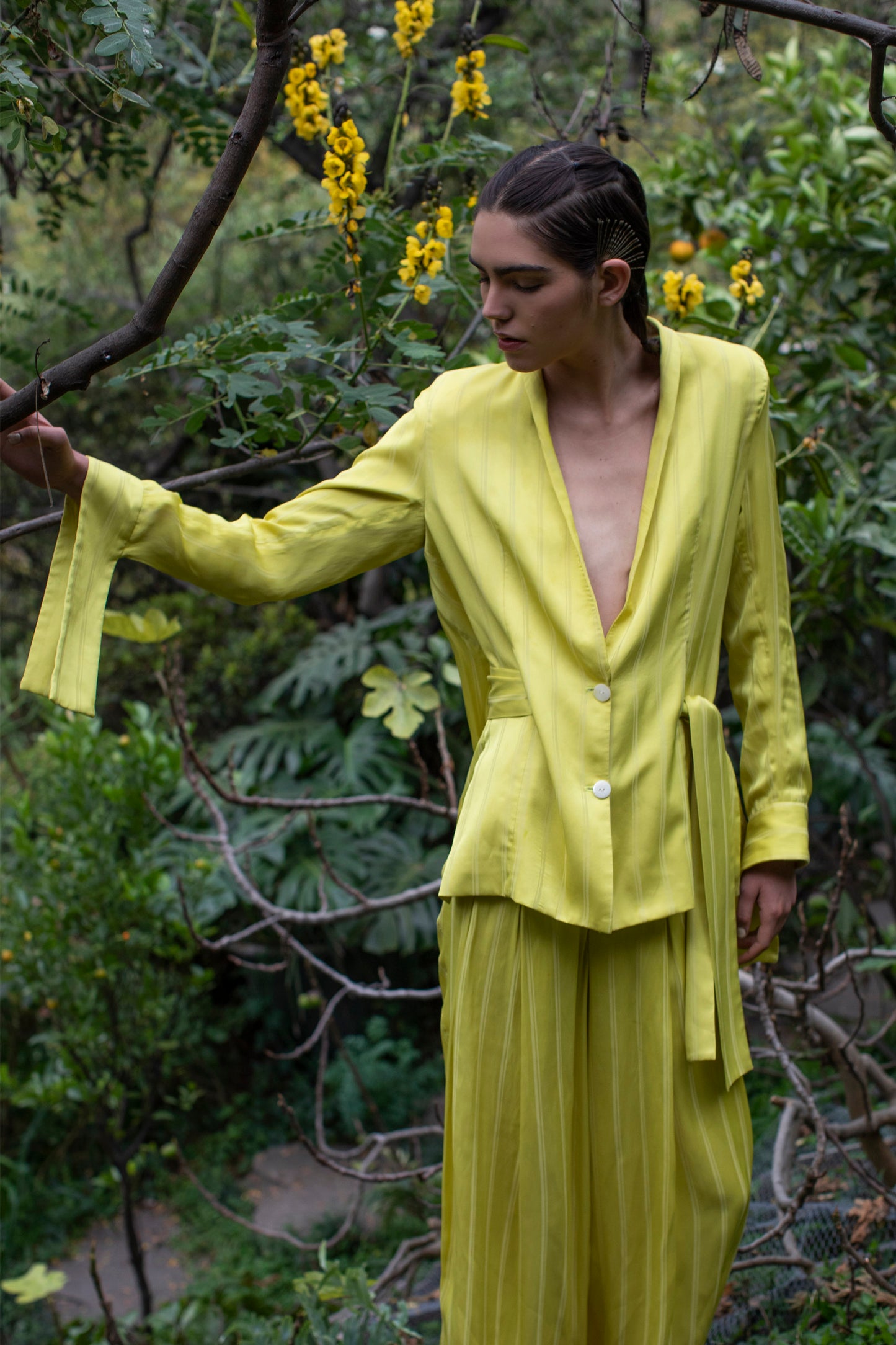 'SA001' Back open satin jacket with Purepecha artisan woven tape