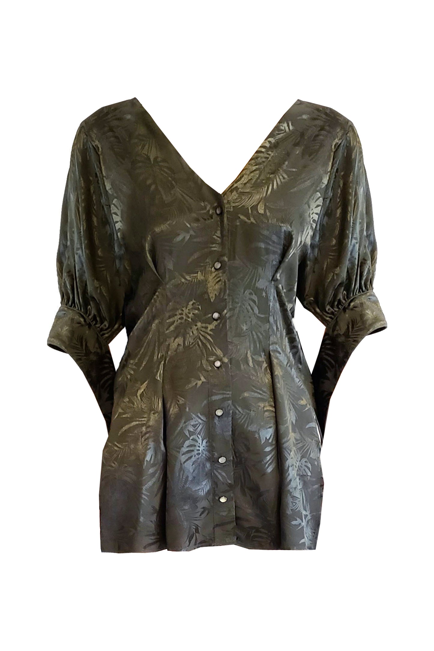 'BZ001' Palm jacquard volume sleeve tunic blouse