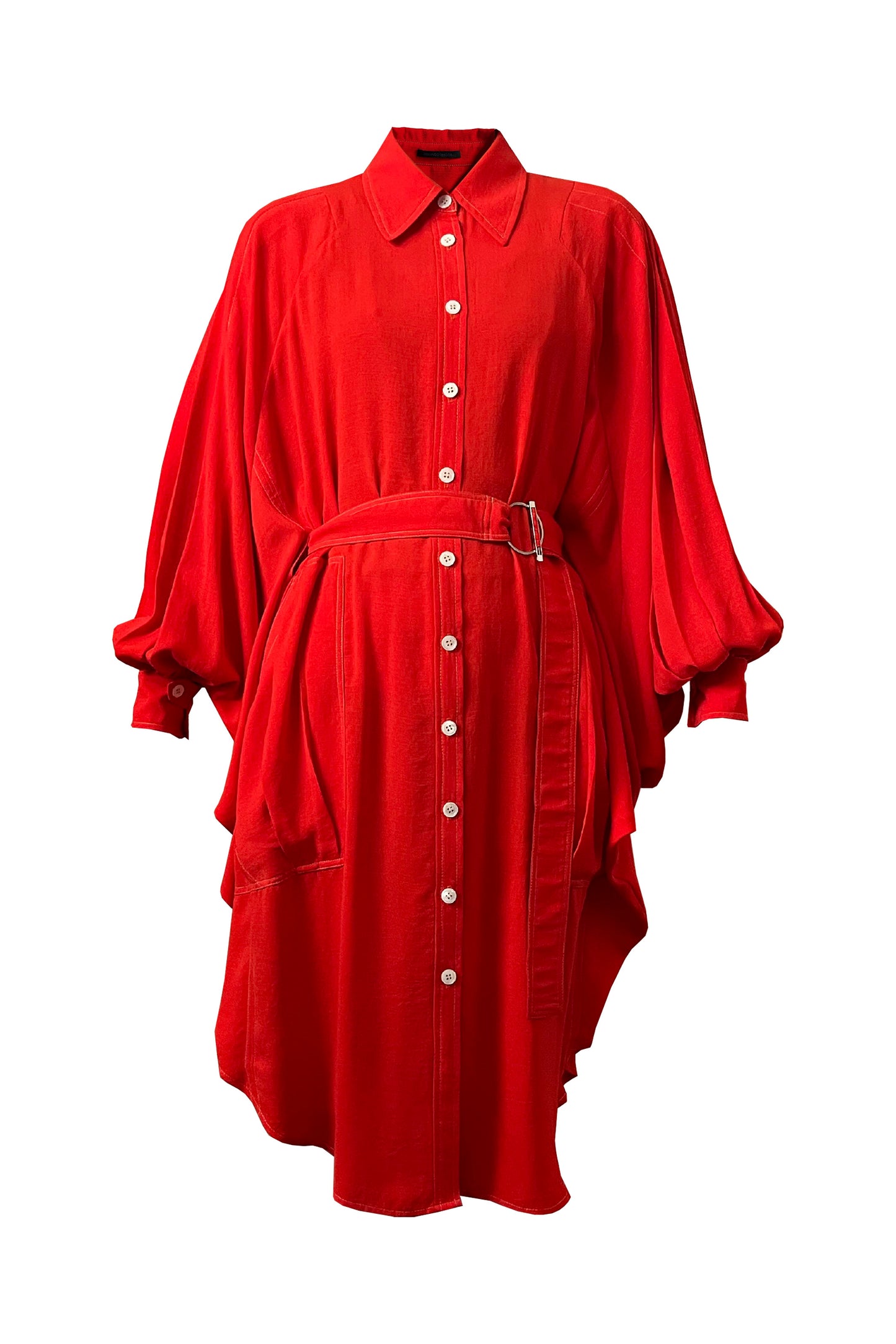 Long Sleeve Two-way crepe shirt dress with Purepecha artisan woven tape