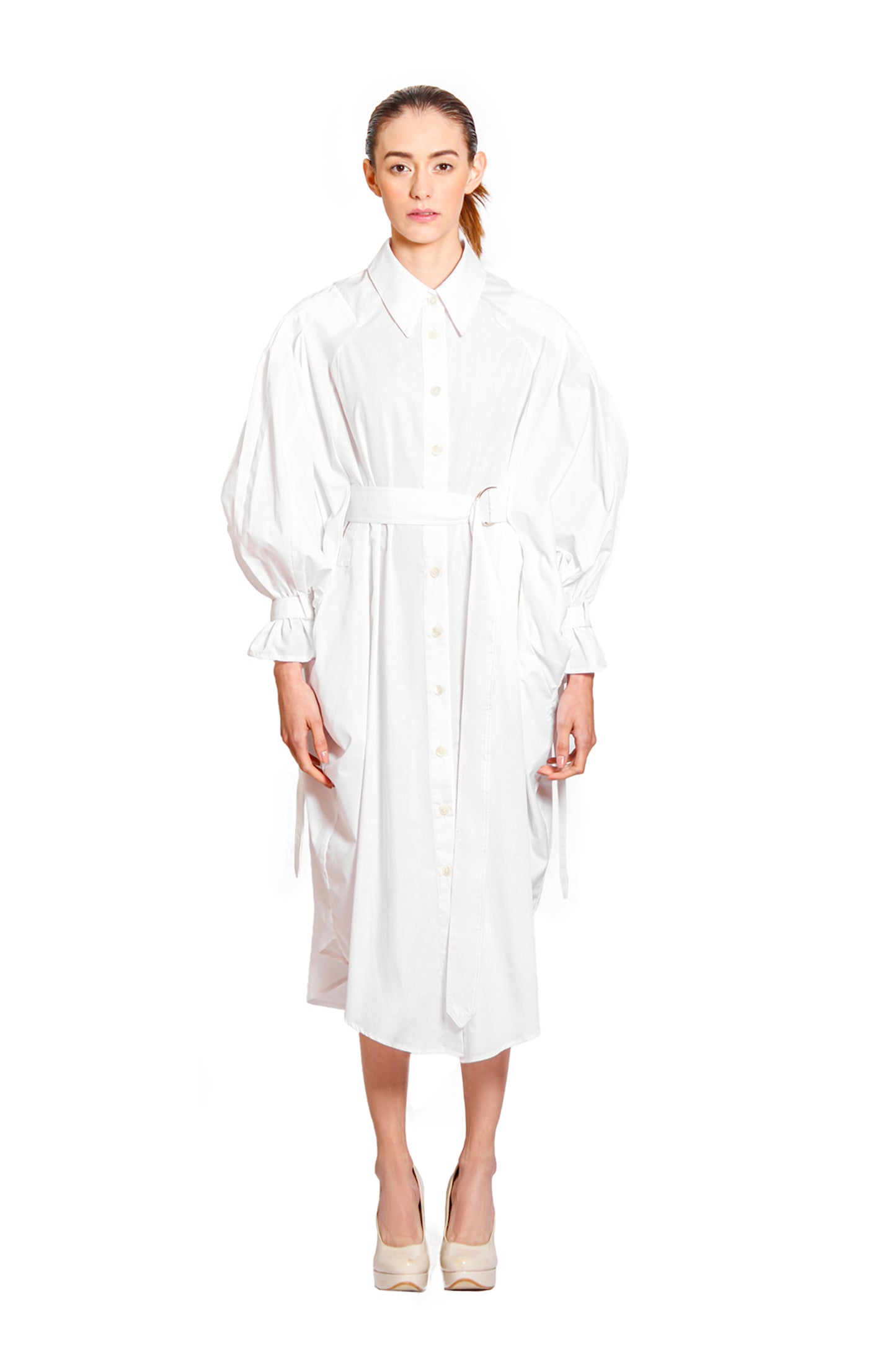 `SD001` Volume shirt dress with Purepecha woven tape