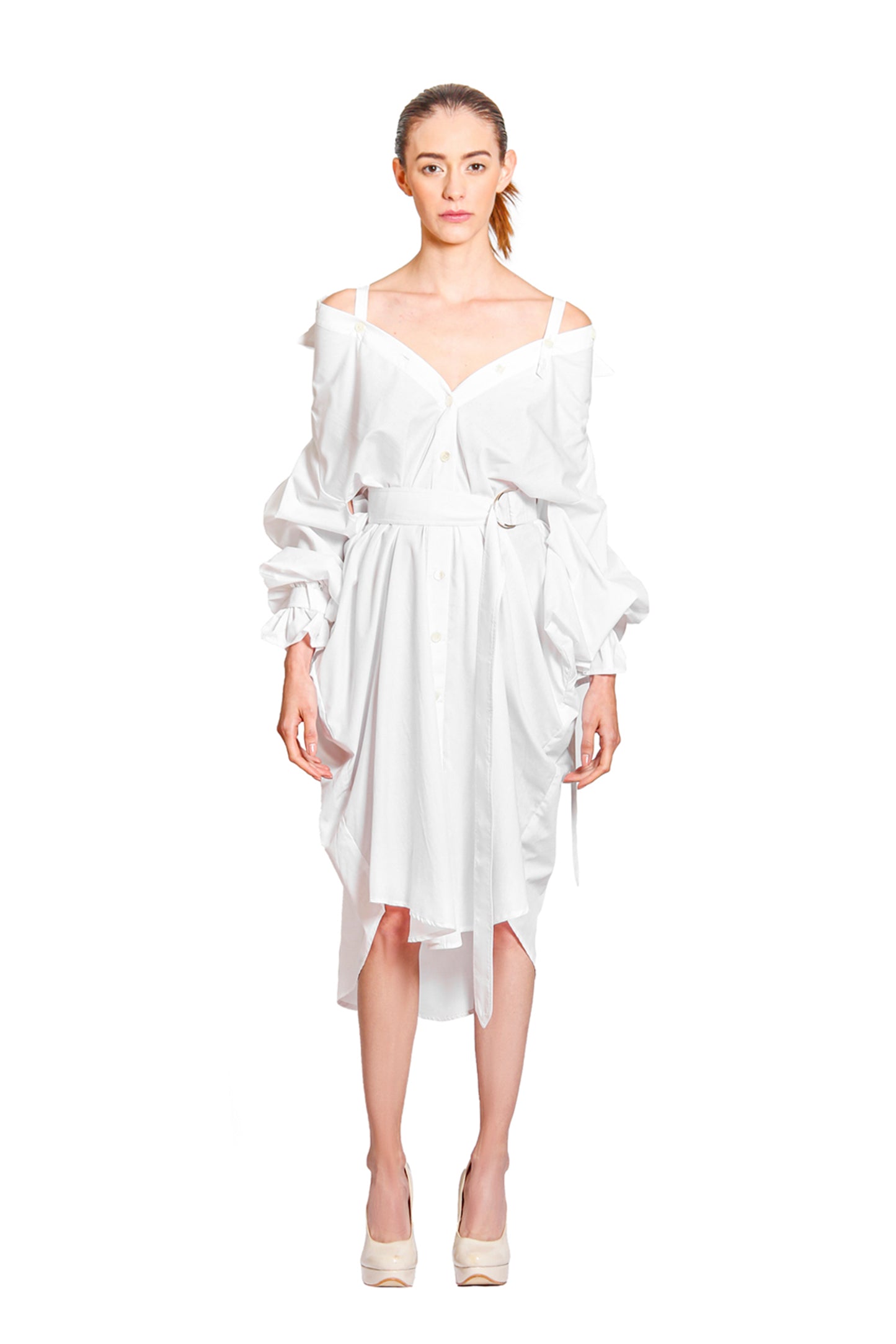 `SD001` Volume shirt dress with Purepecha woven tape