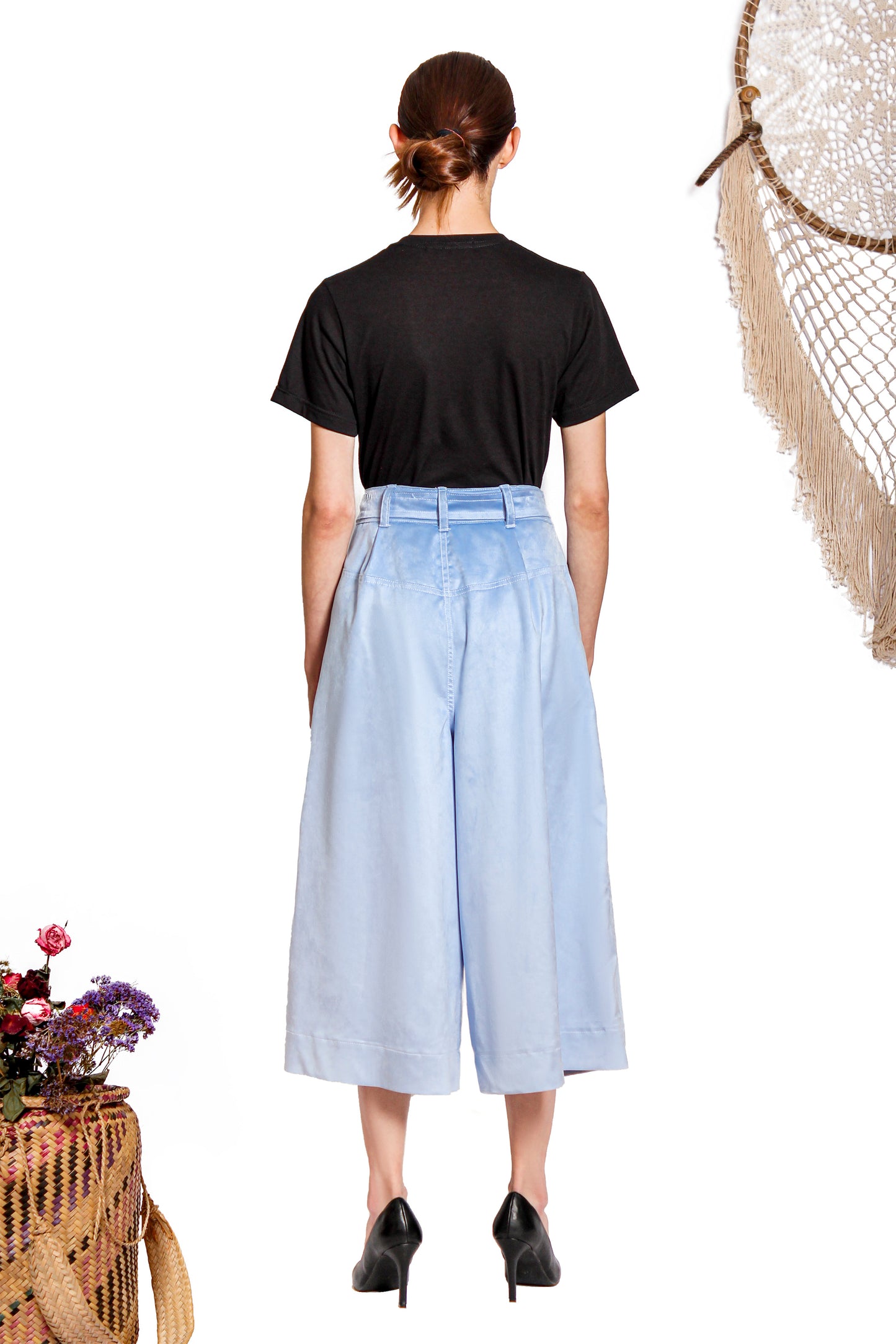 `SC001`Suede culotte with Purepecha woven tape belt