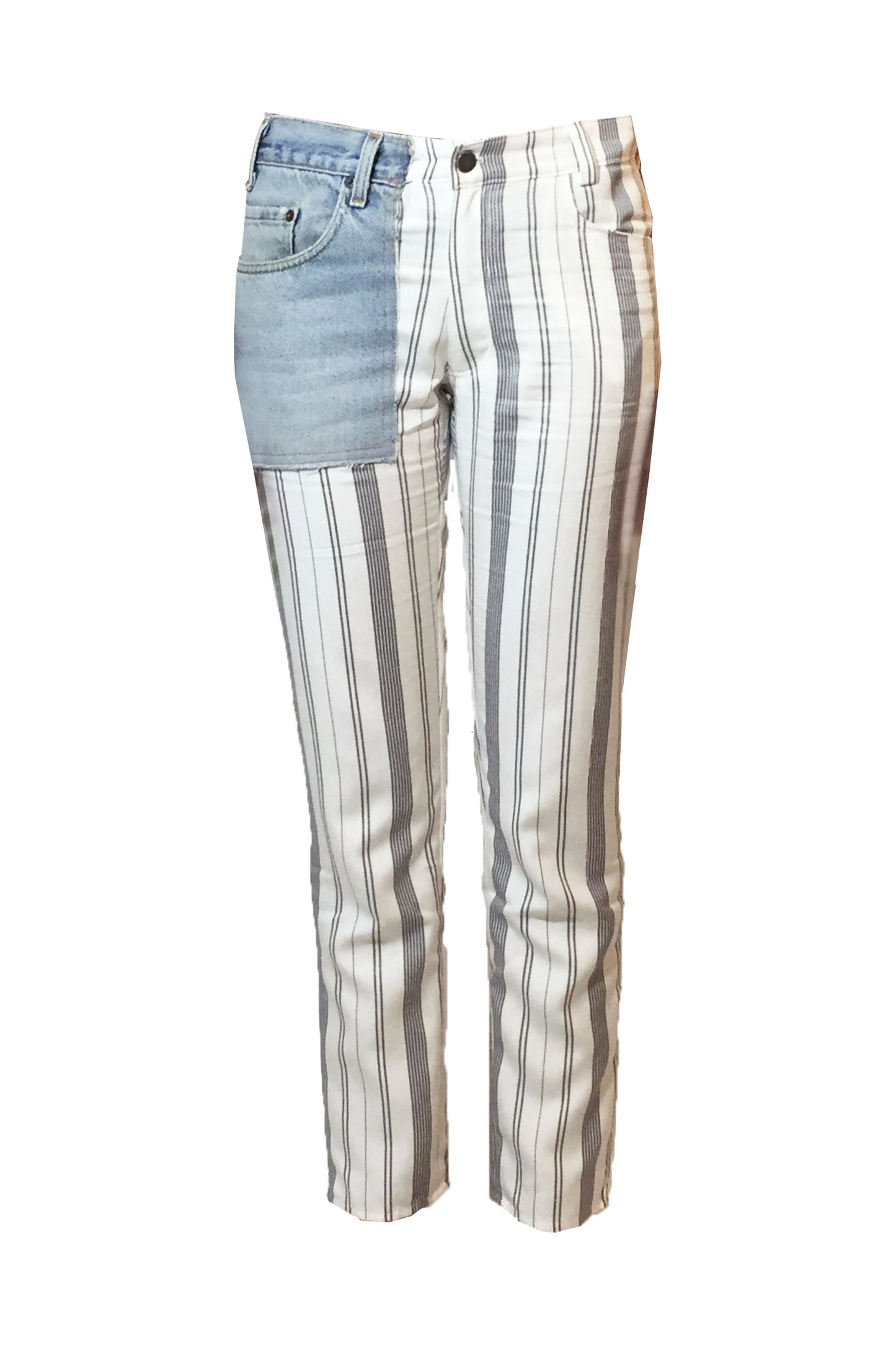 Stripe pants with upcycled vintage denim