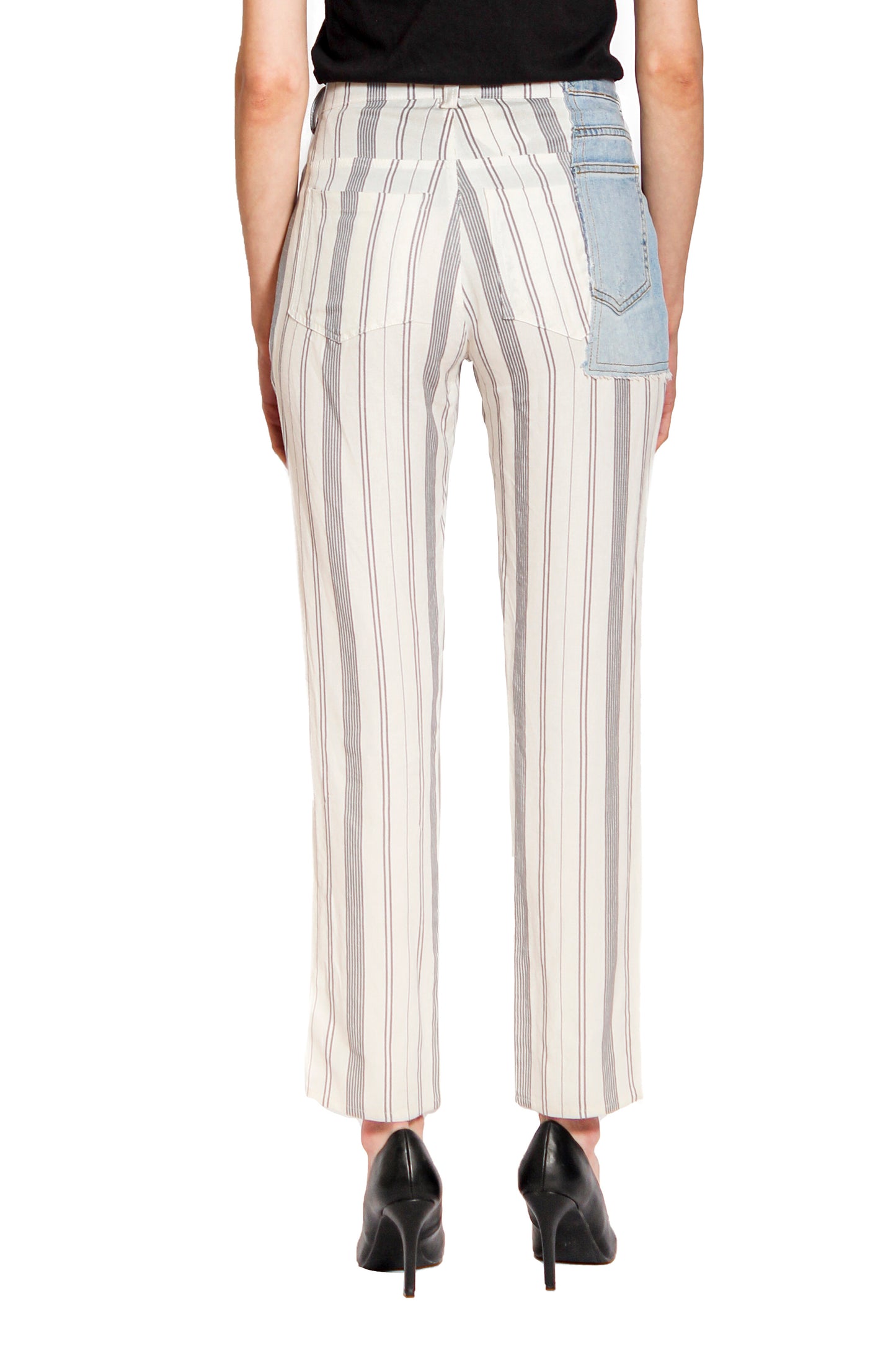 Stripe pants with upcycled vintage denim