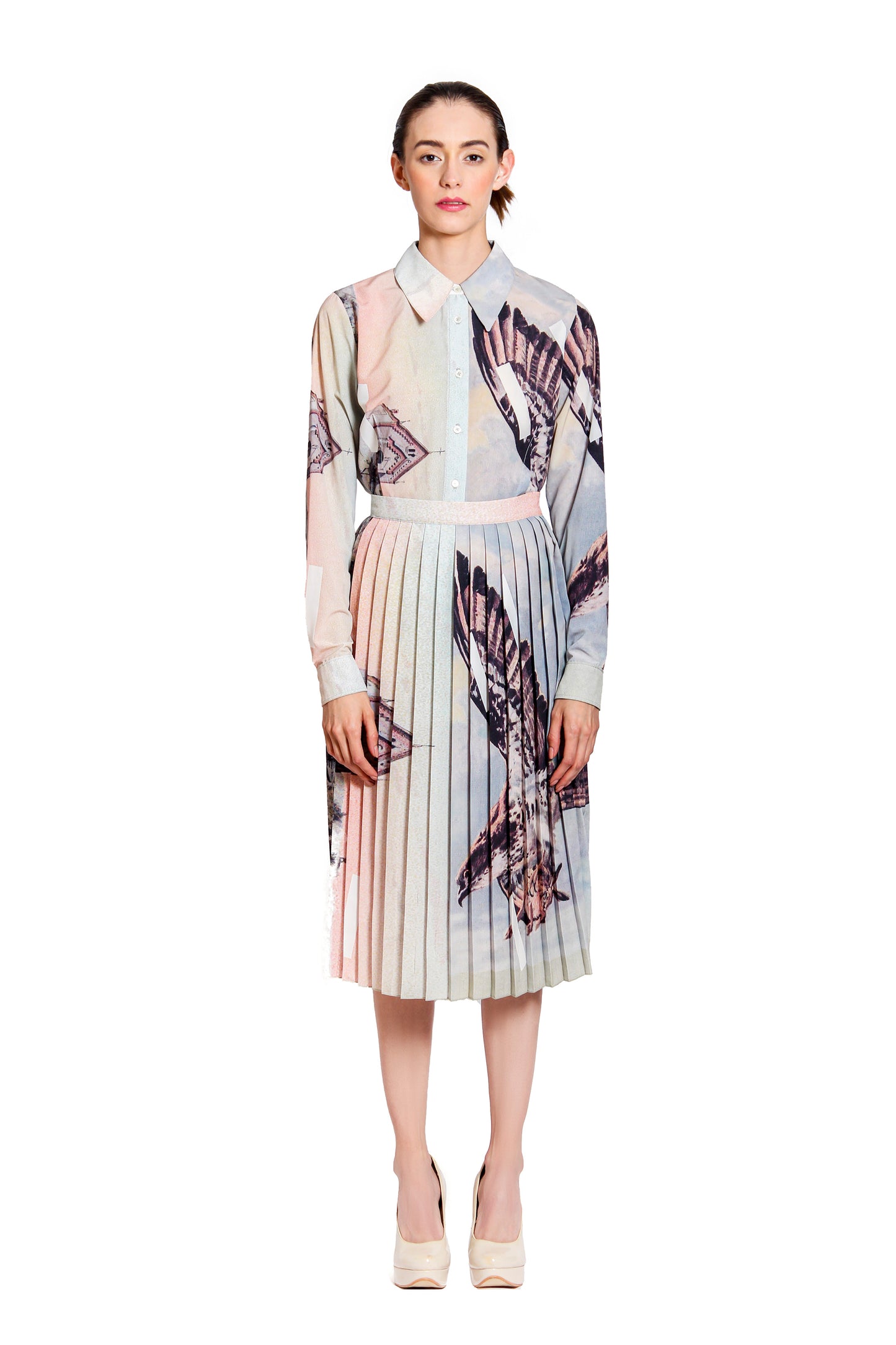 'El Contrario' Double print pleated skirt