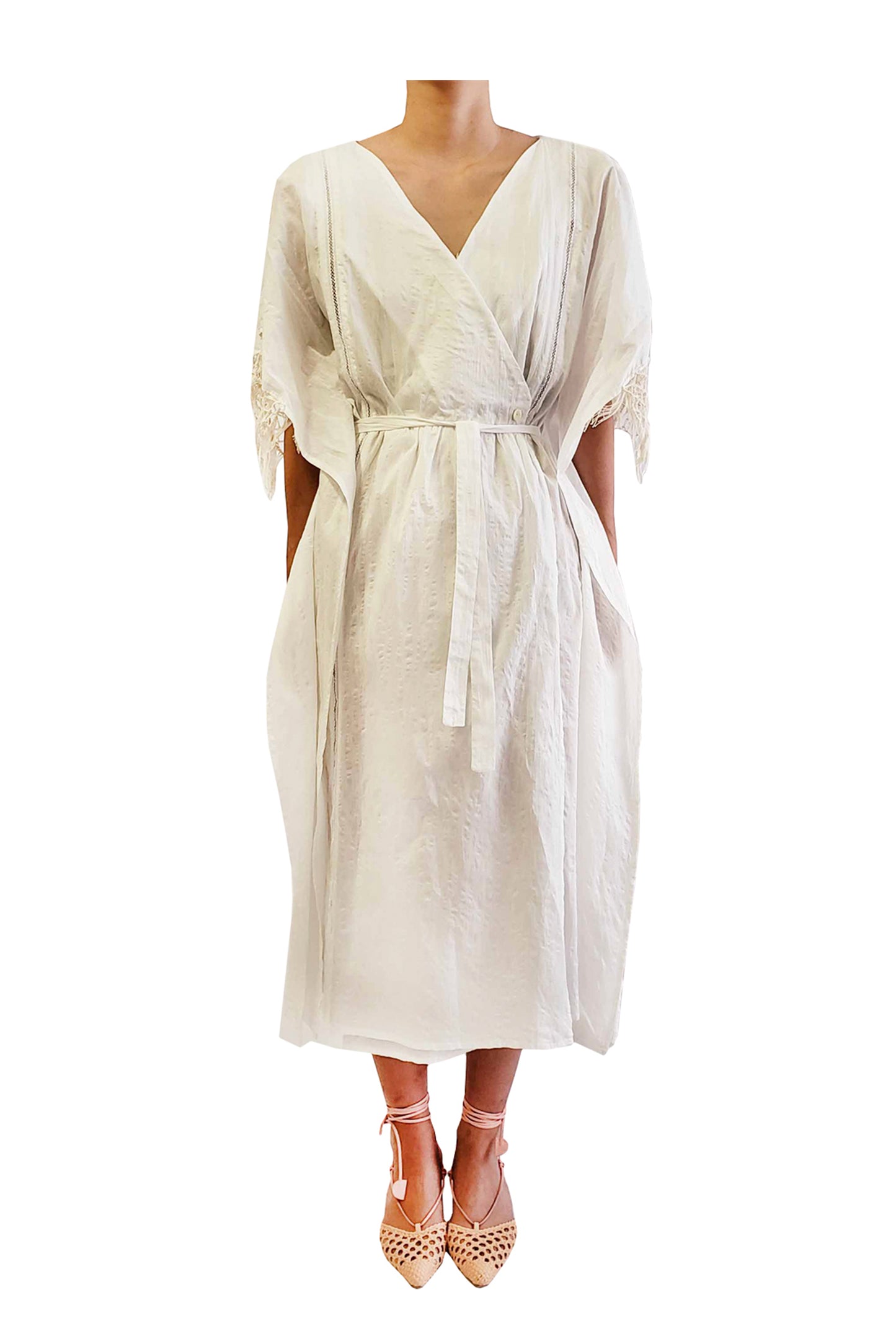'MW003' Vacance dress with hand knitted fringe