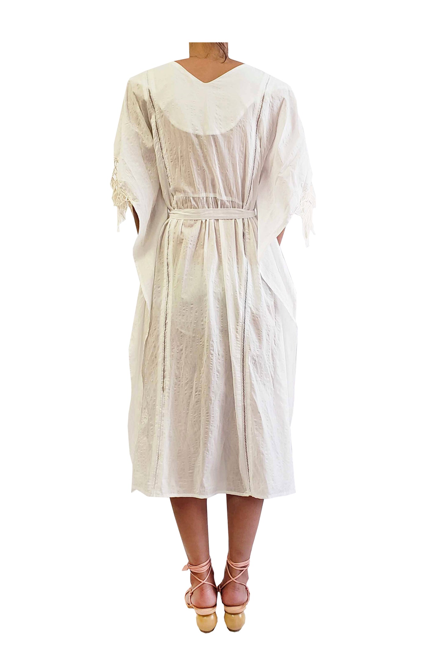 'MW003' Vacance dress with hand knitted fringe