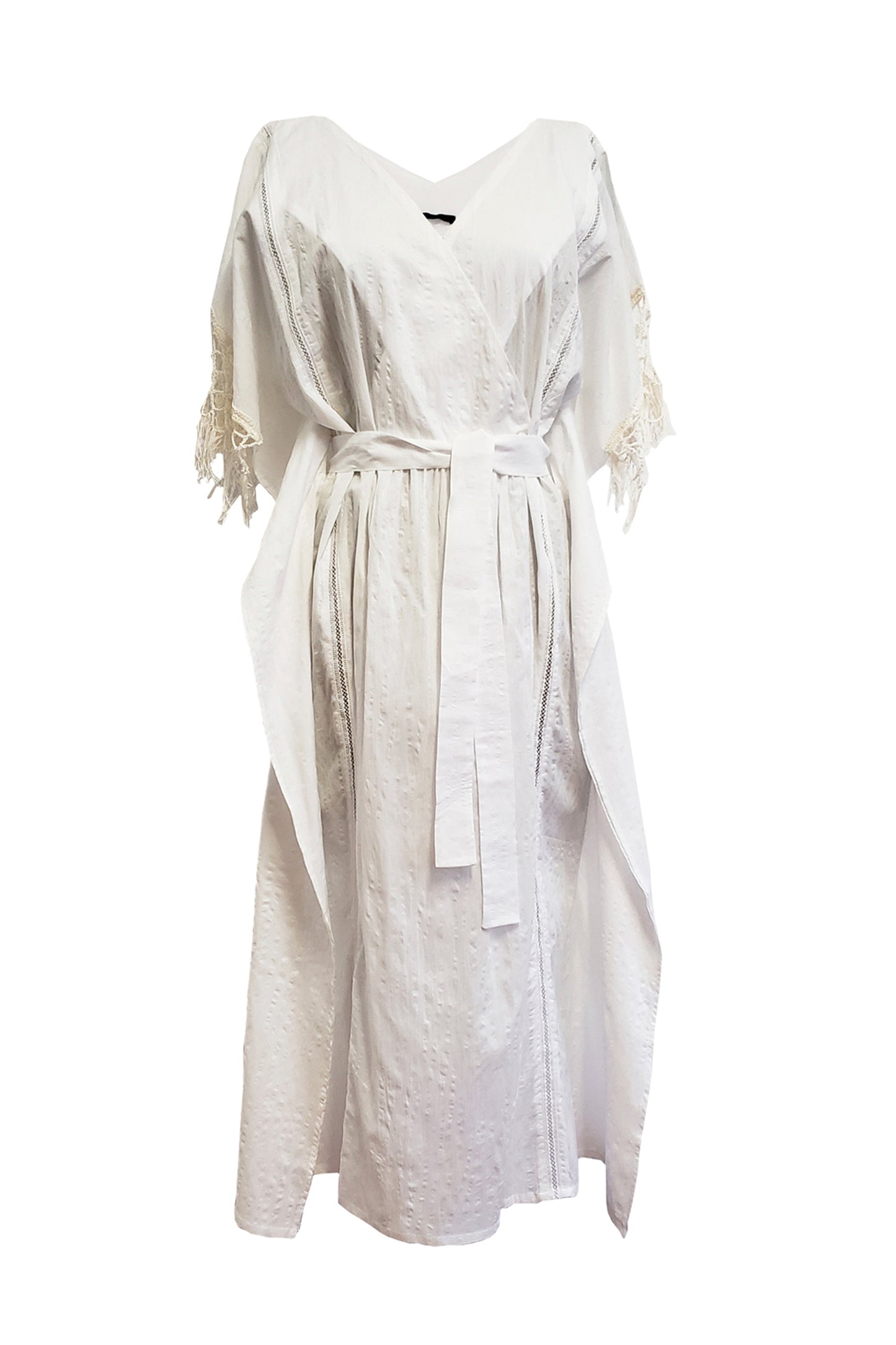 'MW003' Vacance dress with hand knitted fringe