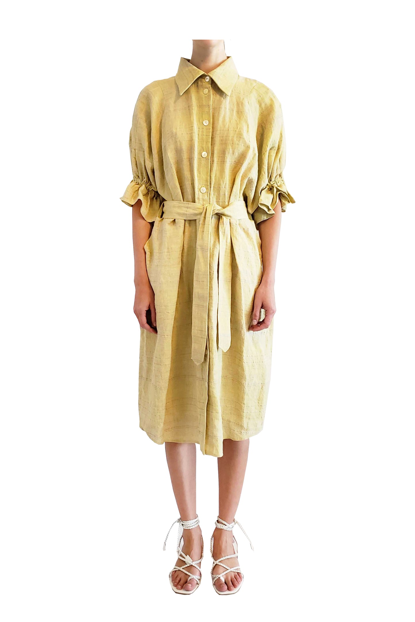'L001' Linen shirt dress with Purepecha artisan woven tape