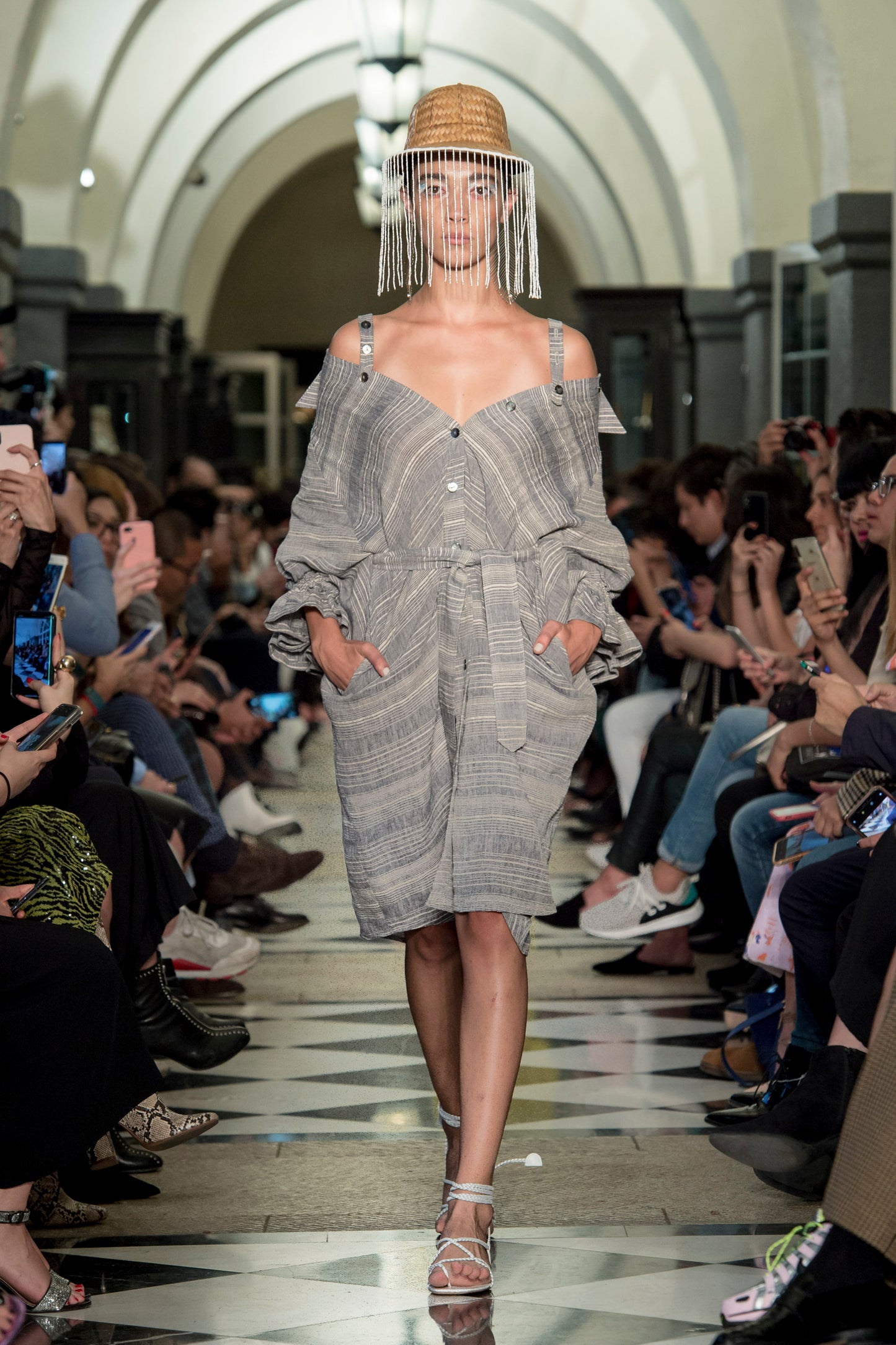 'L001' Linen shirt dress with Purepecha artisan woven tape