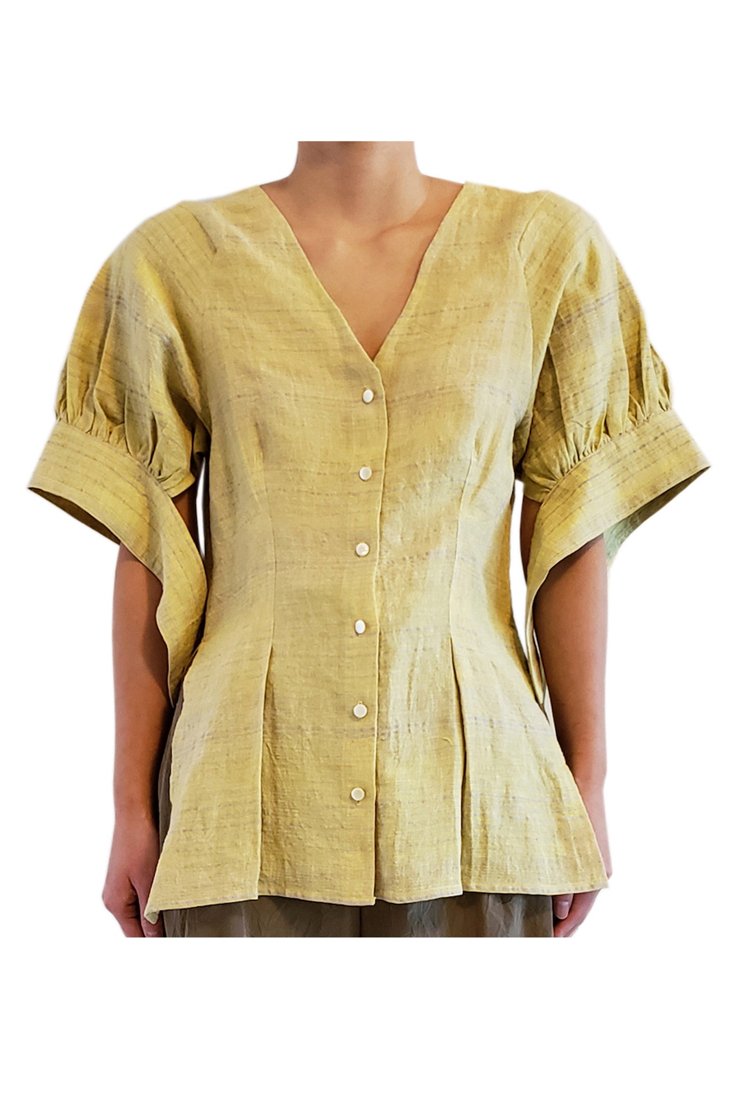 'L002' Back open linen blouse with Purepecha artisan woven tape