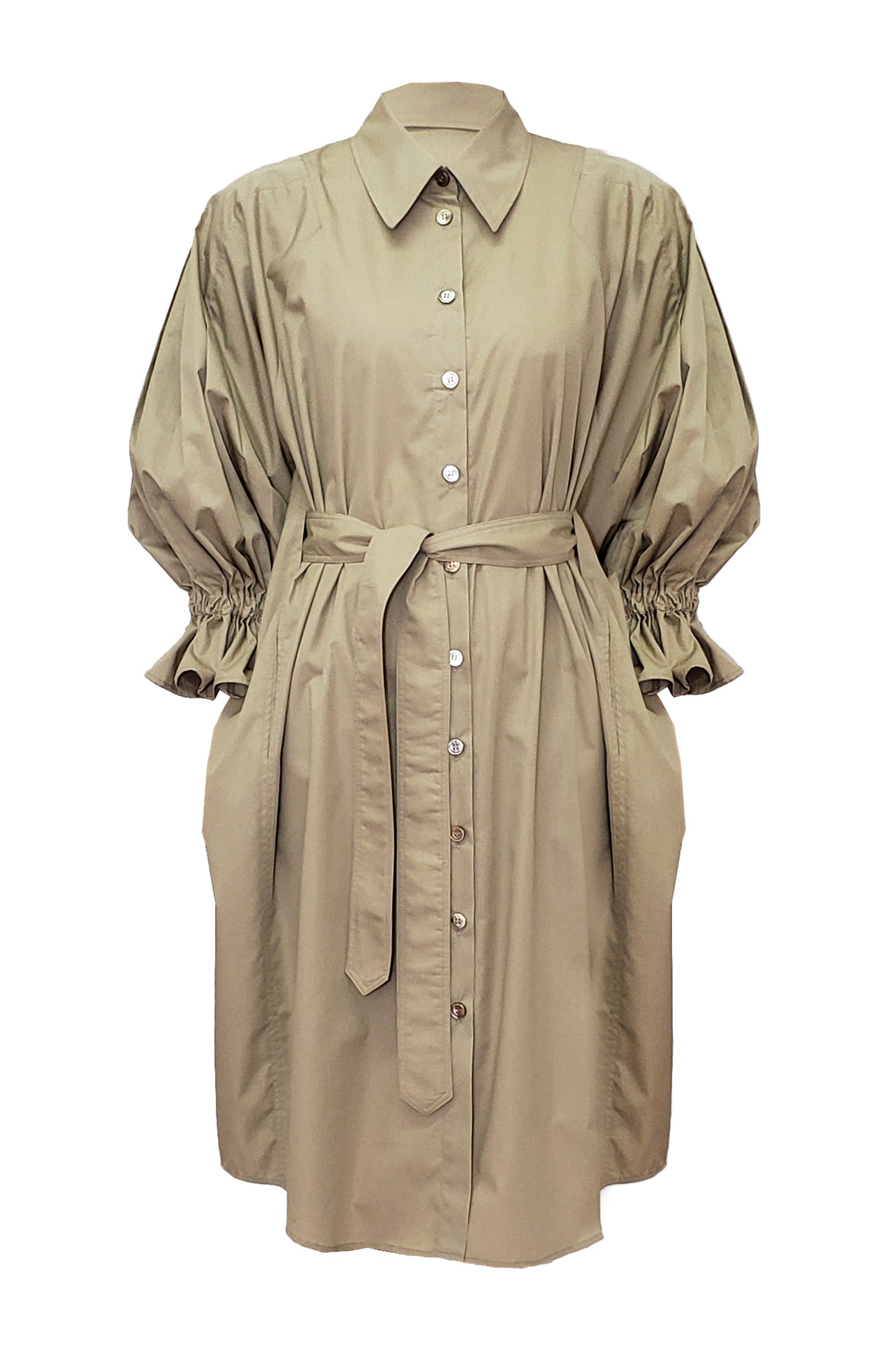 Recycled Plastic bottle Two-way shirt dress with Purepecha artisan woven tape