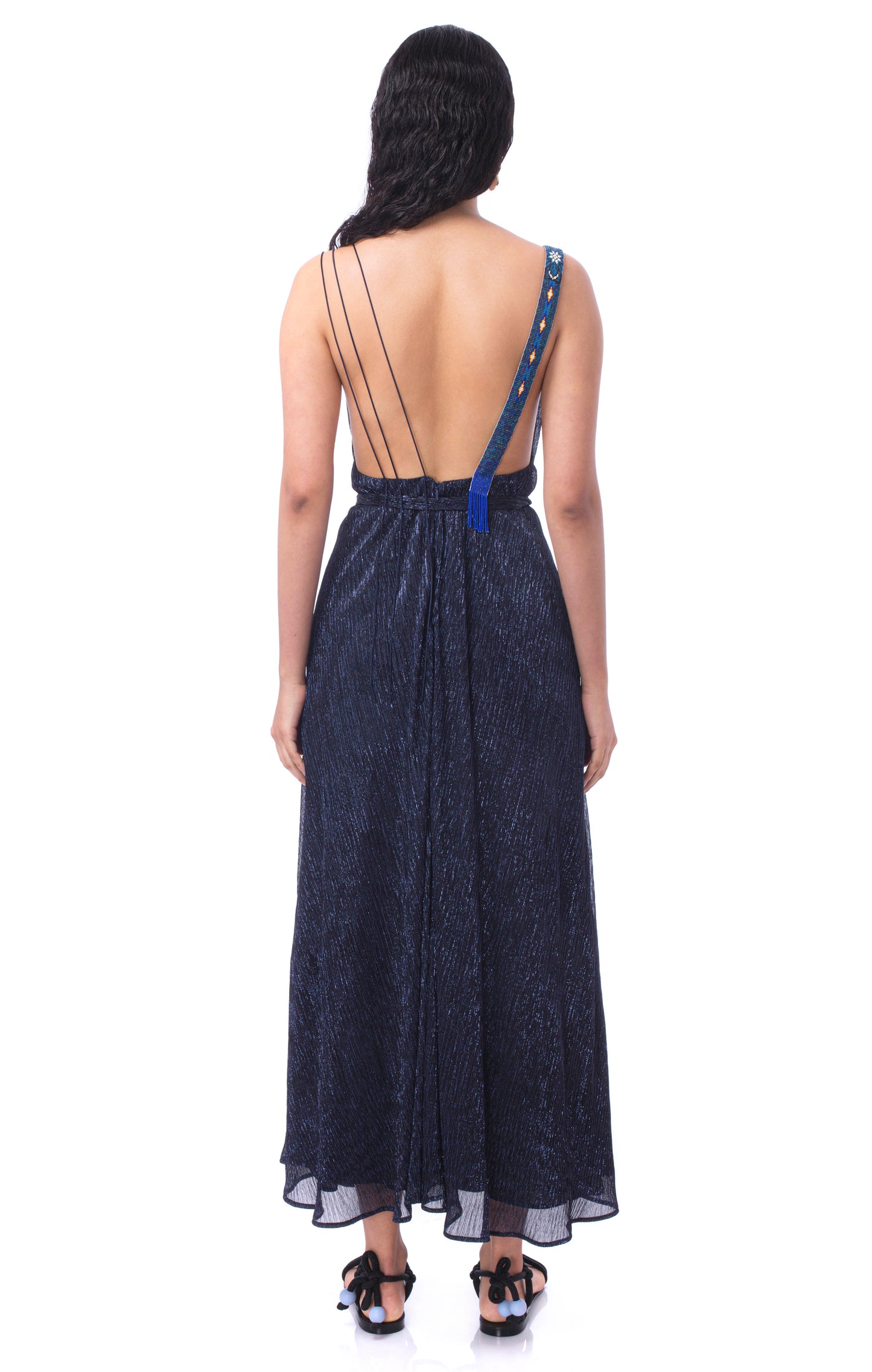 Triangular slip dress with Huichol artisan beads