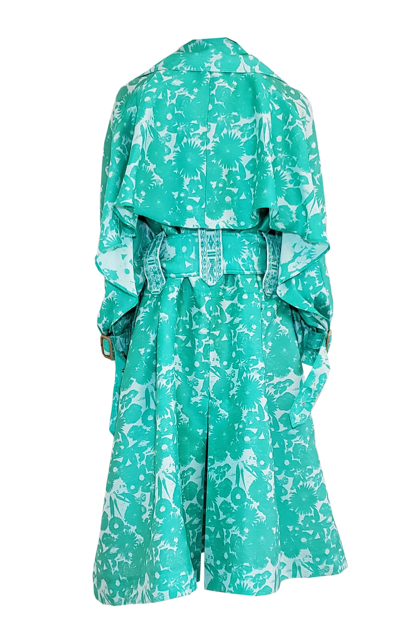 Flower jacquard volume Trench coat with Purepecha artisan woven tape