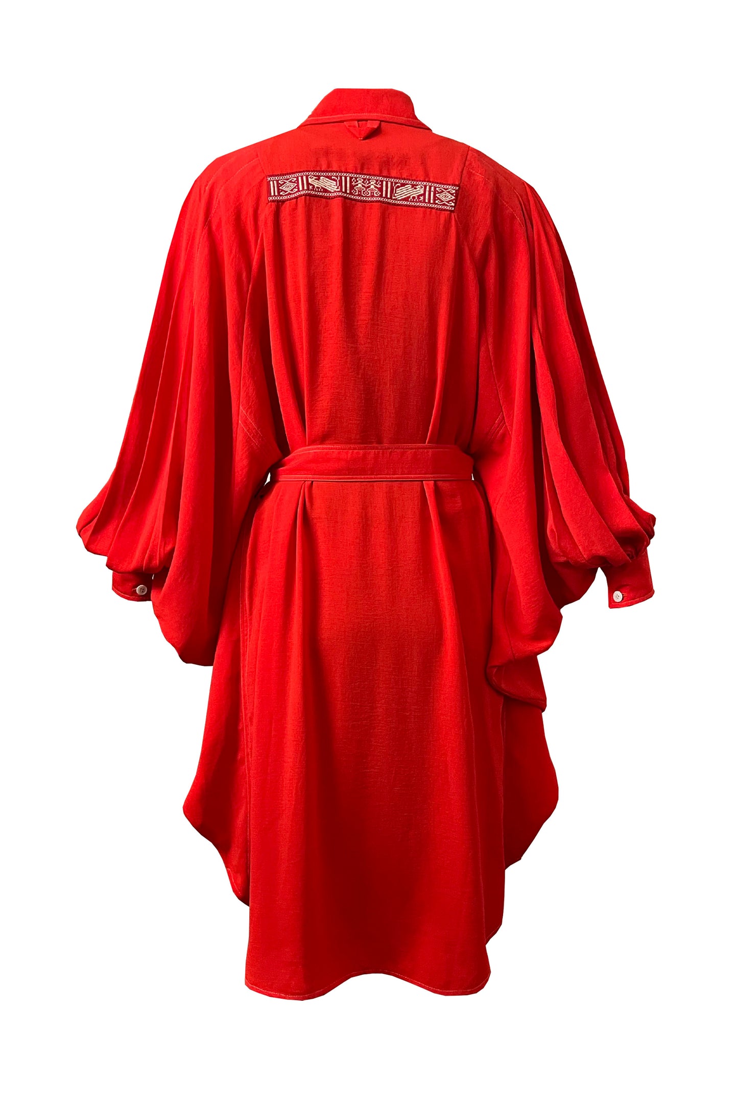 Long Sleeve Two-way crepe shirt dress with Purepecha artisan woven tape