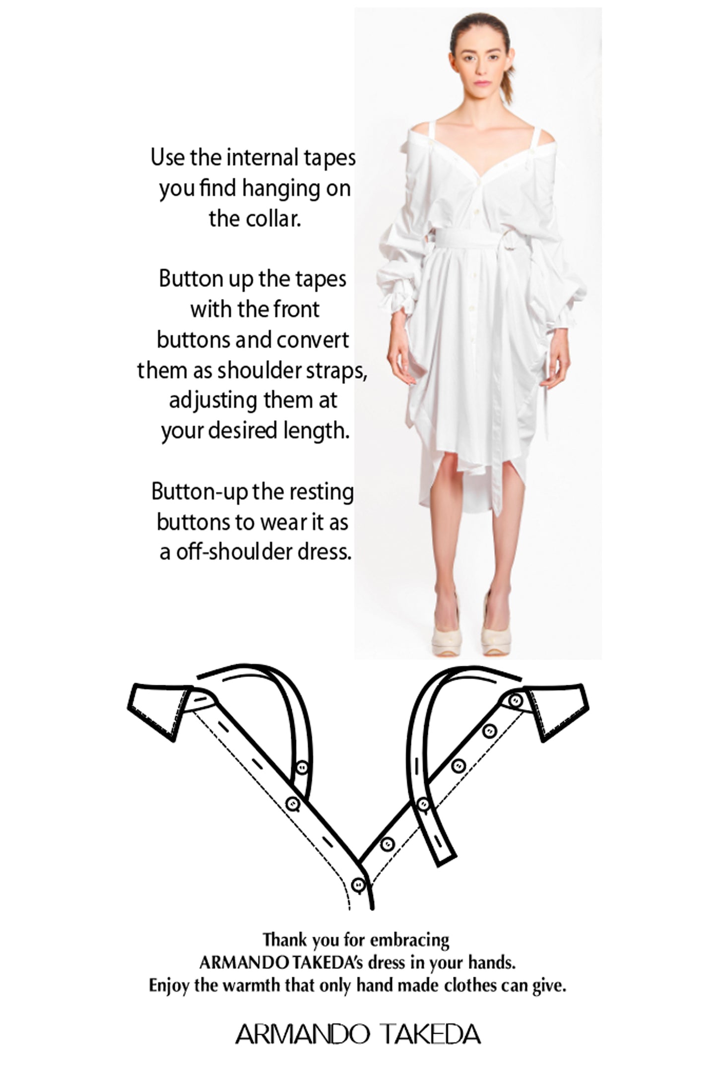 Long Sleeve Two-way crepe shirt dress with Purepecha artisan woven tape