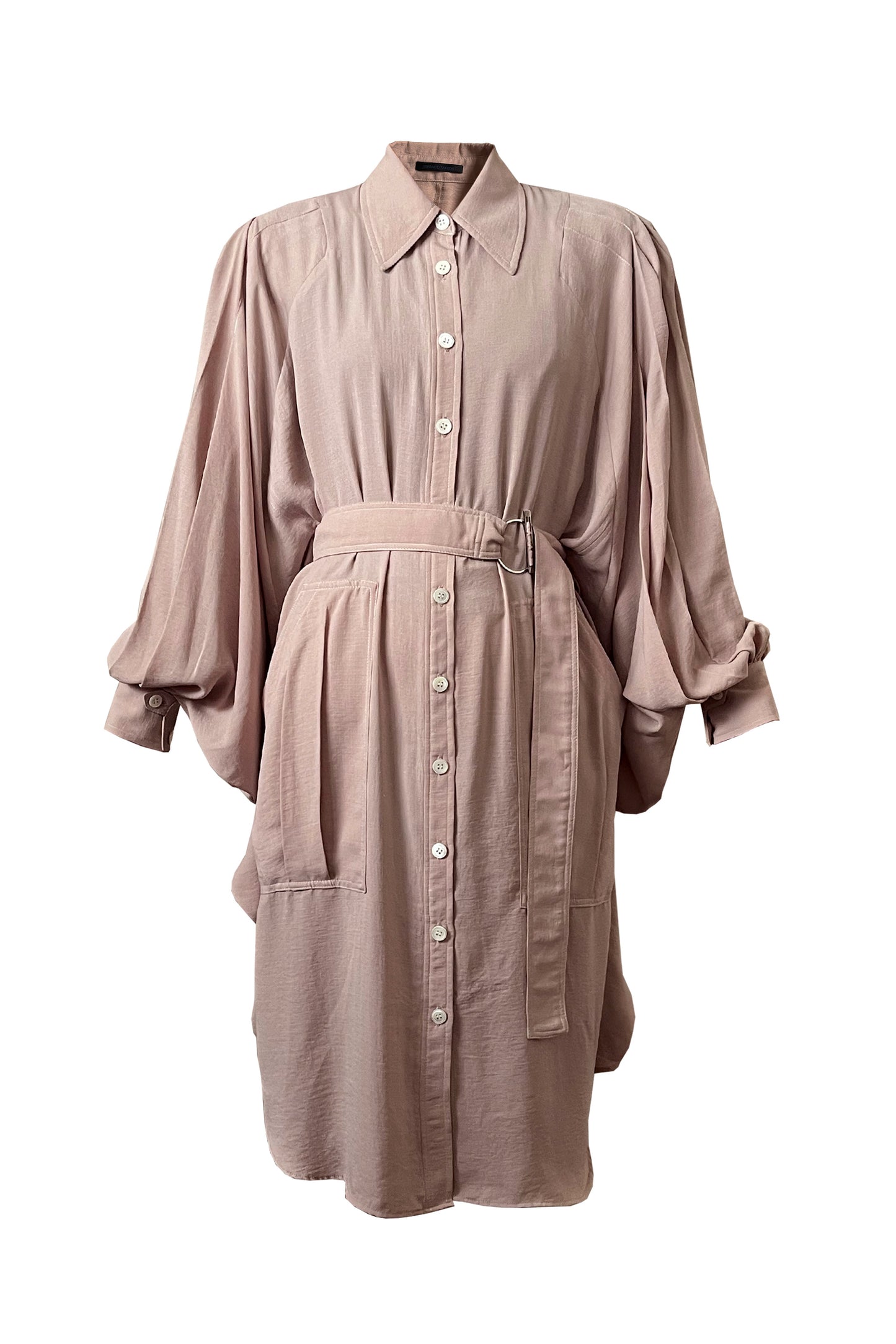 Long Sleeve Two-way crepe shirt dress with Purepecha artisan woven tape