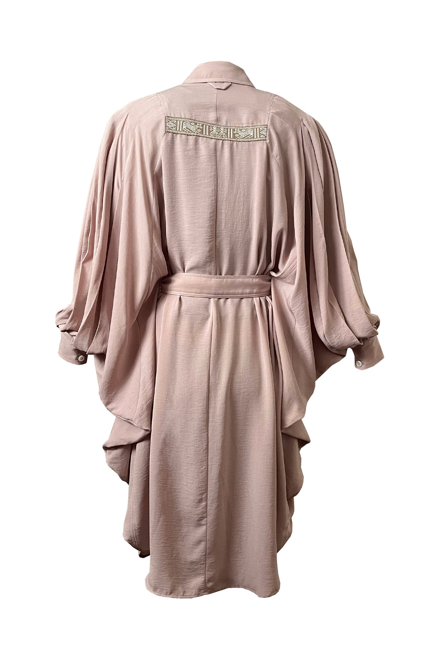 Long Sleeve Two-way crepe shirt dress with Purepecha artisan woven tape