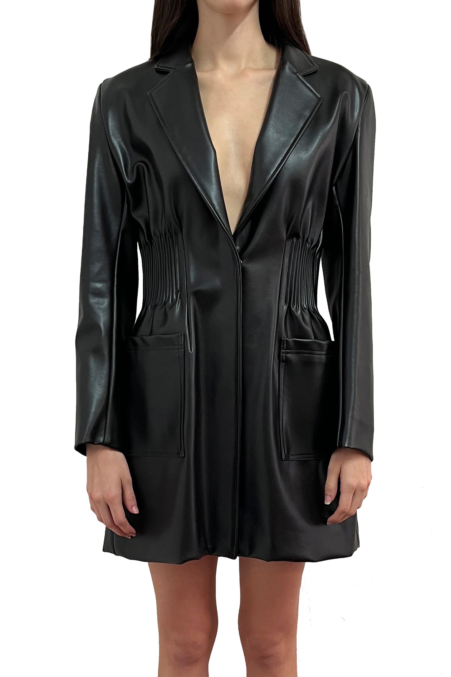 Cactus leather Back-open with elastic waist detail jacket Dress