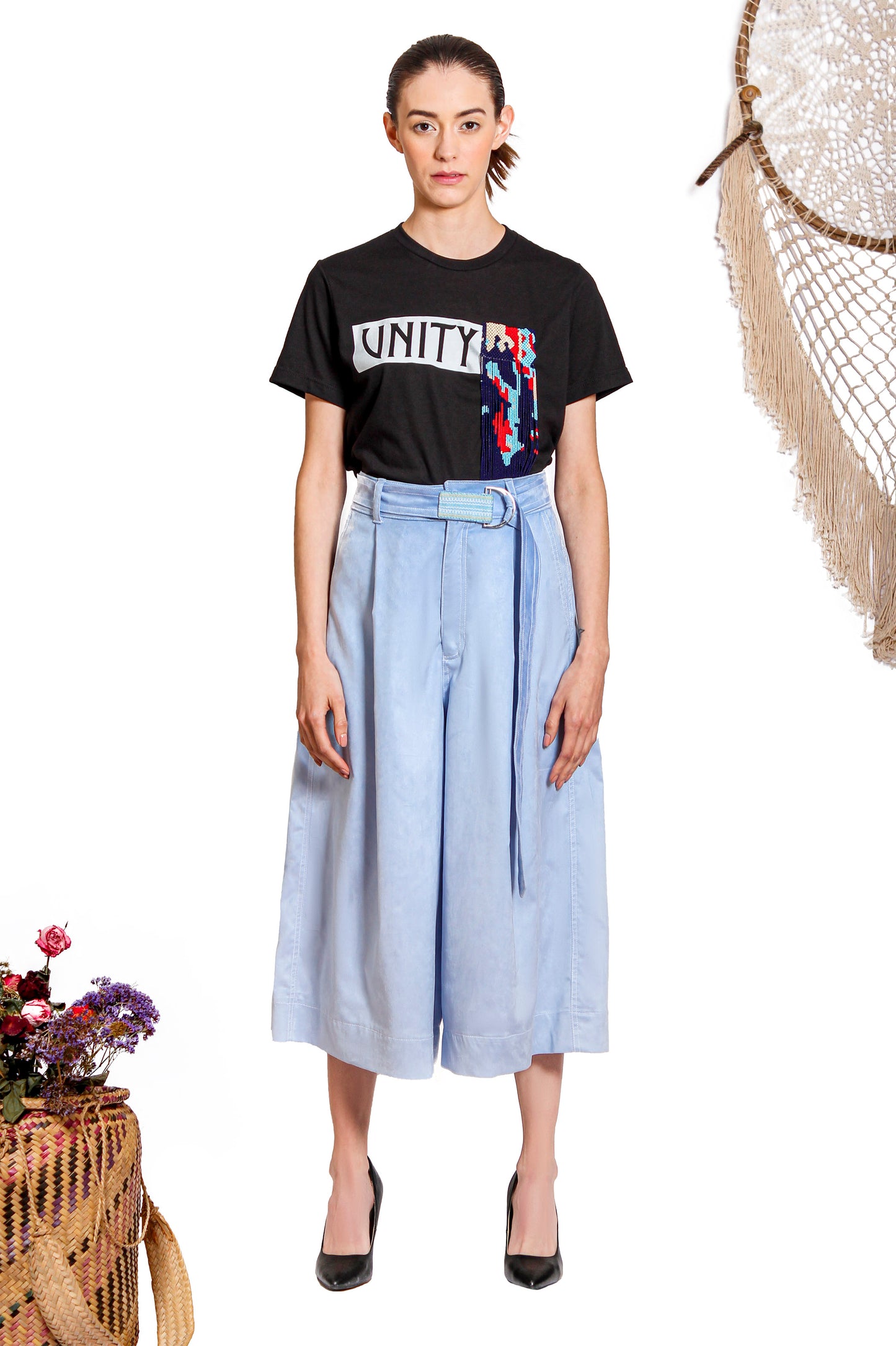 `SC001`Suede culotte with Purepecha woven tape belt