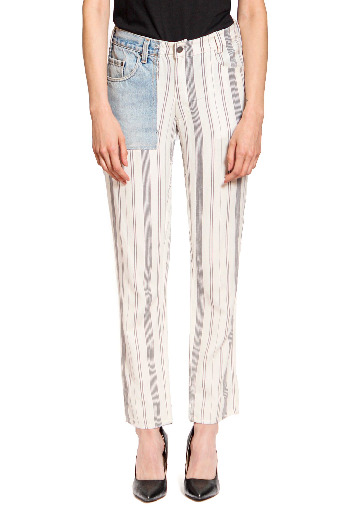 Stripe pants with upcycled vintage denim