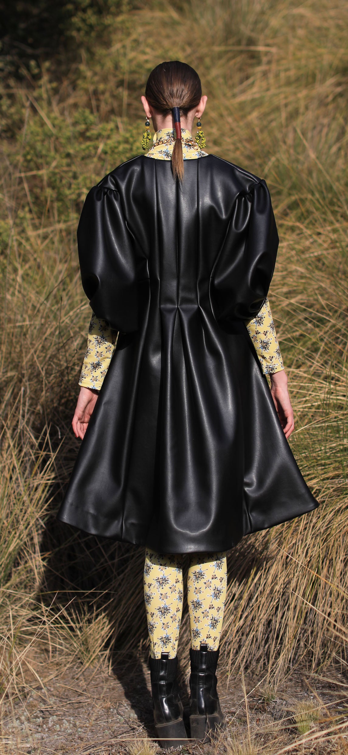 Cactus leather puff sleeve Dress ARMANDO TAKEDA