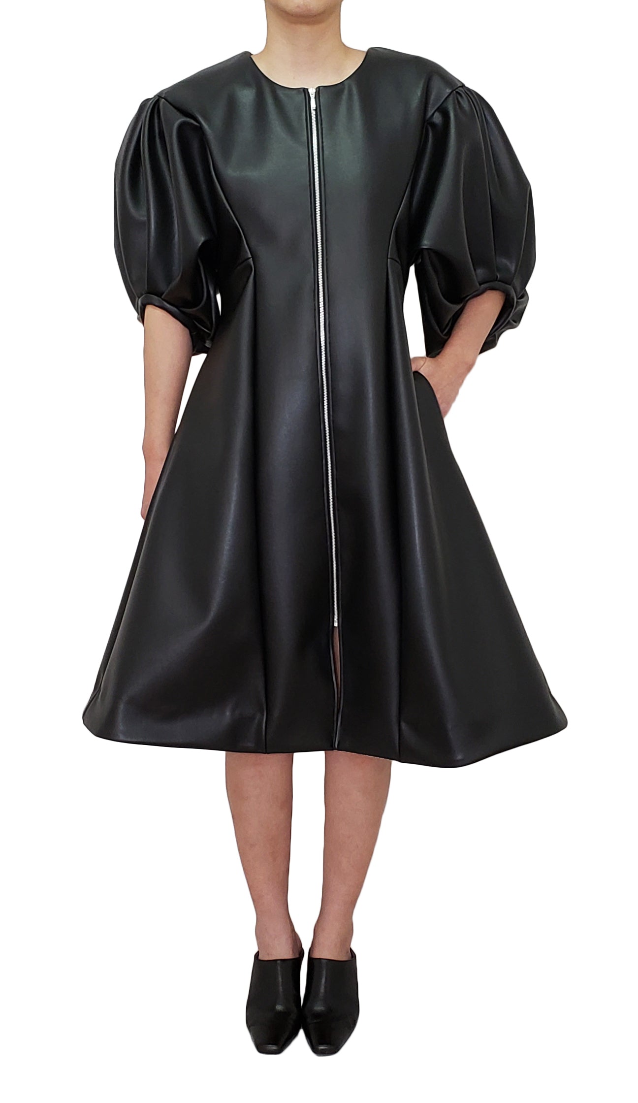 Cactus leather puff sleeve Dress